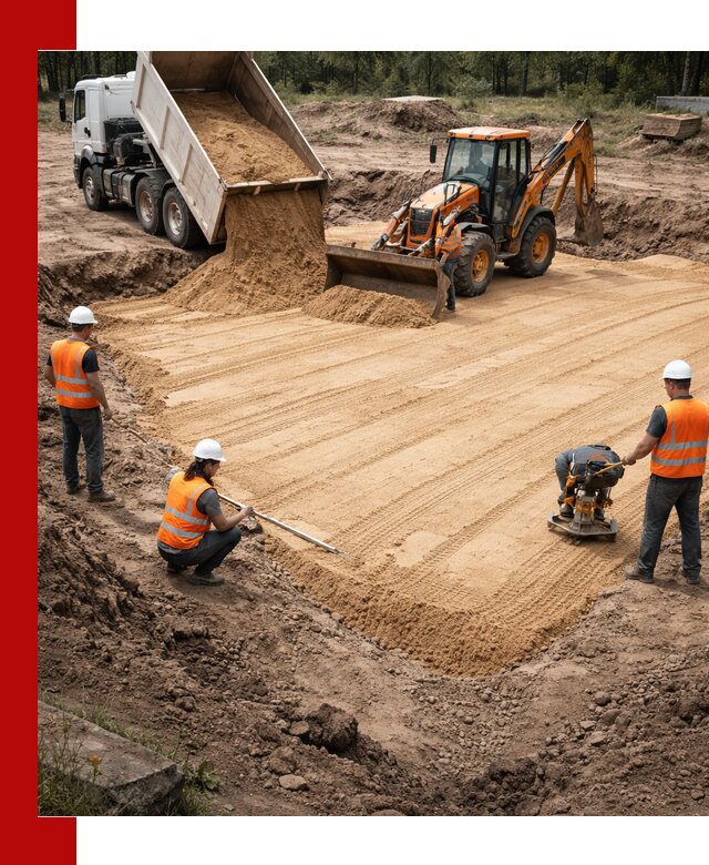 Устройство песчаной подушки для фундаментов и дорог в Муроме